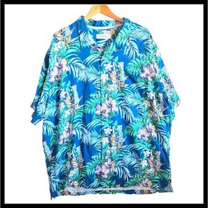 Tommy Bahama Silk Hawaiian‎ Shirt Tropical Floral Print Button Up Blue Size 3XL